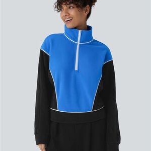 Halara Cropped Quarter Zip Fleece Pullover Elegant Blue Colorblock Size S NWT